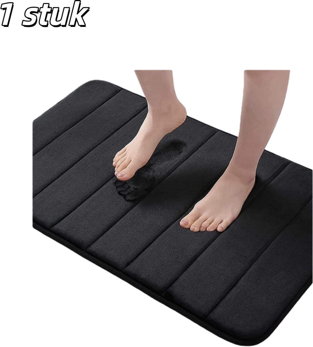 Zwarte badkamermat van koraalvlies met antislip onderkant, 40 x 60 cm