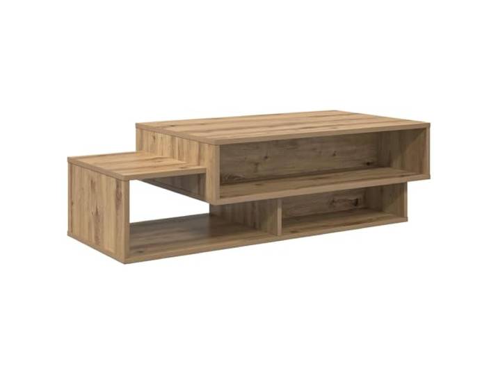 LASWWQMRF Couchtisch Artisan-Eiche 105x50x32,5 cm Holzwerkstoff Flacher Sofatisch im modernen Design mit 3 offenen Ablagen für Zeitungen und Bücher im Wohnzimmer.