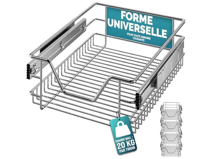 CASARIA® 4x Tiroir télescopique de rangement 40 cm pour armoire cuisine tiroir de cuisine métal tiroir coulissant