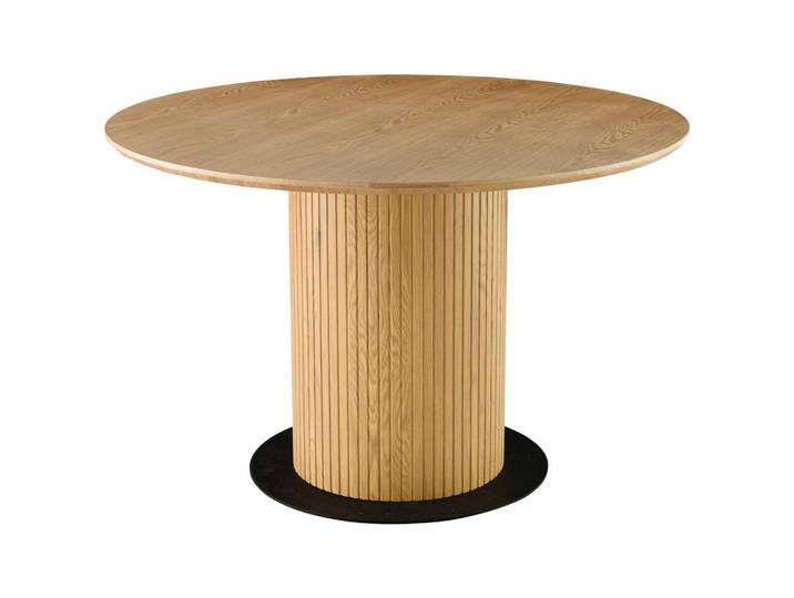 Mid.you Esstisch, Eiche, Holz, Metall, Eiche, furniert, rund, Säule, rund, Bodenplatte, 120x75x120 cm, Esszimmer, Tische, Esstische, Esstische rund