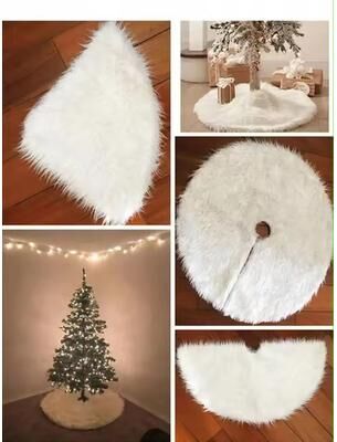 Inspired Living White Plush Christmas Tree Skirt, Soft Fluffy Tree Base Cover For Cozy Holiday Decor 47.24inch