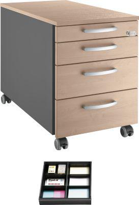 Schäfer Shop Select Rollcontainer 1233, Lichtgrau/Weißalu, inkl. Trennstegen für Schubladen