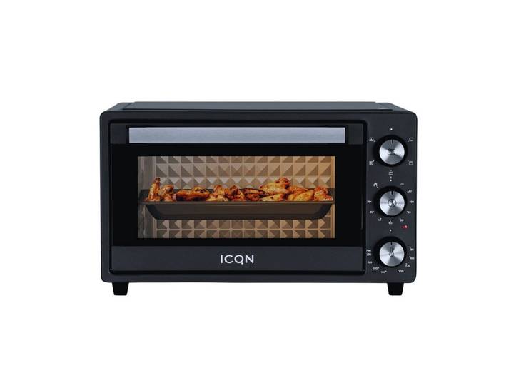 ICQN Minibackofen 20 L, Ober-/Unterhitze mit Umluft, 5 Grill-Funktion, Timer, 1500 W, Pizza-Backofen, 80°-250°C, Backblech/Grill/Krümelblech und Blechhalter