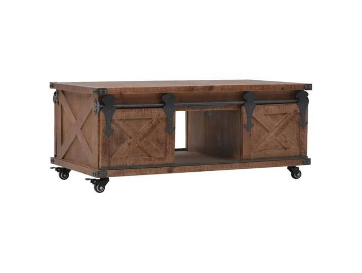 Table basse vintage scandinave - CHEZ - modèle 6635 - Bois massif - 3 compartiments - 4 roulettes