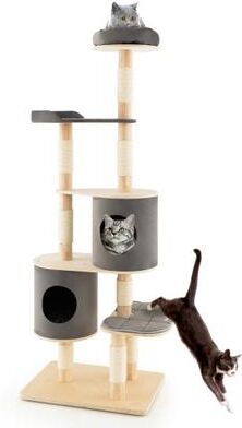 Costway 6-Tier Wooden Cat Tree with 2 Removeable Condos Platforms and Perch-Gray