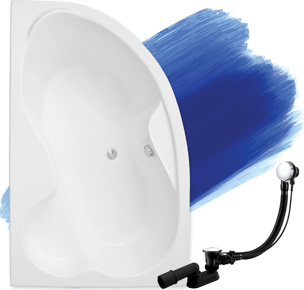 BADLAND Eckbadewanne Badewanne Mega LINKS 160x105 mit Ablaufgarnitur und Füßen GRATIS ohne Verkleidung