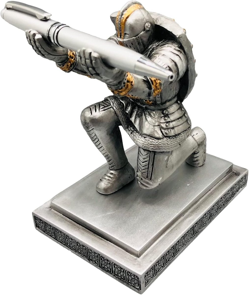 Executive Knight Penhouder met Pen en Resin Soldaat Ornament - Bureau Accessoires Decoratie met Schild en Pantser