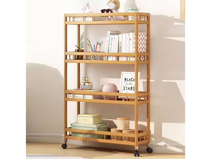 Dxcaicc Mehrschichtiger Holzlager-Rollwagen, mobiler Regalwagen mit Rädern, Lagerregal mit hoher Kapazität, Badezimmer, Wäscherei, Wohnzimmer,4layer,60cm/23.6in