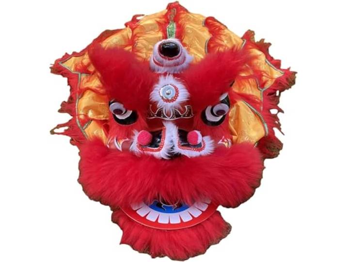 JvFbjLF Drachen- und Löwentanz-Requisiten, Südlöwen-Satin-Drachen-Maskottchen-Kostüm, chinesische traditionelle Volkskunst-Aufführung, Löwentanz-Aufführung(A,12in)