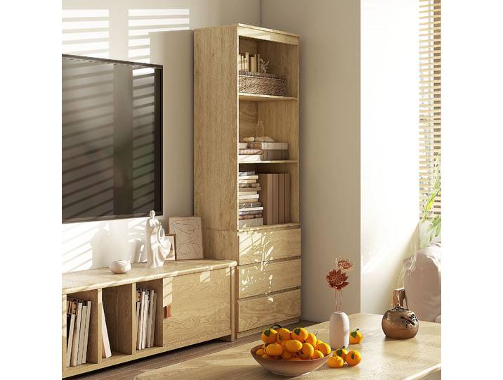 HOMCOM Bibliothèque 180cm 3 Étagères 3 Tiroirs Effet Bois