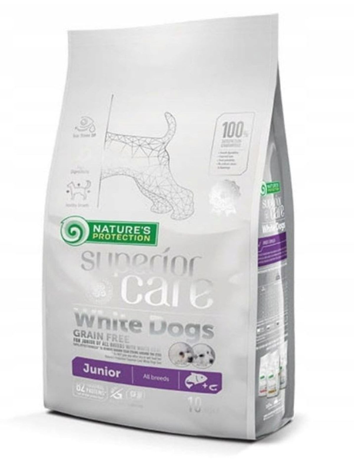 Nature's Protection Superior Care White Dogs Grain Free Junior Lachs - Trockenfutter für Welpen - 10 kg
