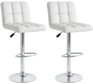 Costway Set of 2 Square Swivel Adjustable PU Leather Bar Stools with Back and Footrest-White
