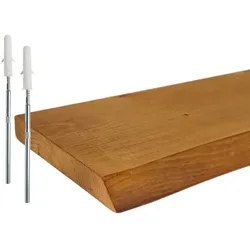 Relaxdays Wandregal Massivholz Baumkante Braun