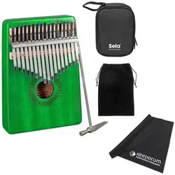 Sela SE248 Kalimba Mahagoni 17 Grün mit Tuch (Perkussion), Perkussion, Grün