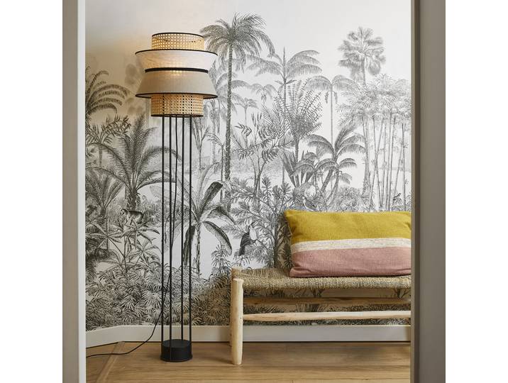 Lampe sur pied Singapour DBL, nude - MARKET SET - Salon / séjour - Design - Bois - Avec abat-jour