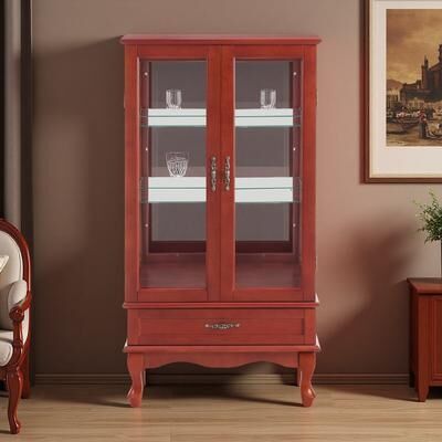ZWYO HOSIMU "49.4"" Lighted Glass Display Cabinet with Adjustable Shelves, 2 Glass Doors, and 1 Drawer.."