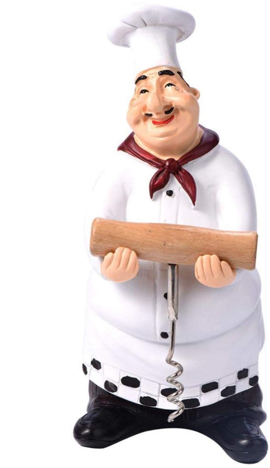 Chefkok Beeldje - Schattig Hars Decoratie Ornament - Wijnkurk Houder voor Keuken, Koffiebar en Huisdecoratie