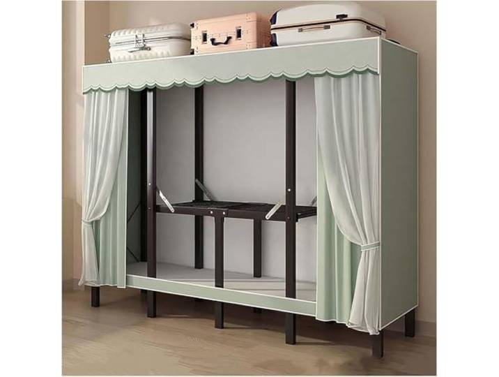 MmcdylyhEU Tragbare Abdeckung for Kleiderschrank, Faltbarer Kleiderständer mit Hängestangen, stehend, L-Kleidung for Schlafzimmer/Wohnheim, platzsparend(Green,80cm/31.5inch)
