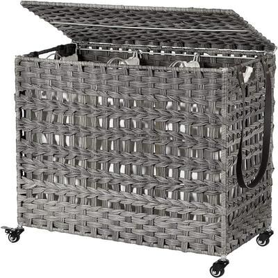 NO "140L Synthetic Rattan Laundry Hamper with Wheels - 26""L x 13.8""W x 23.8""H"