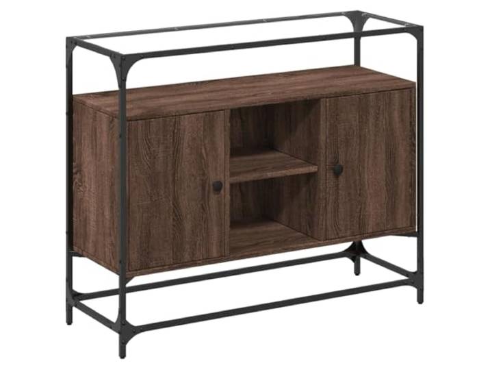 Roanoer Sideboard mit Glasplatte Braun Eichen-Optik 98x35x81 cm Stilvoller Beistellschrank für Wohnzimmer & Flur mit gehärteter Glasablage und 2 Türen für ordentliche Aufbewahrung.