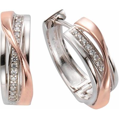 Paar Creolen FIRETTI "Schmuck Geschenk Silber 925 zweifarbig geschwungenes Design", rosa (silber, 925, roségoldfarben, silberfarben, kristallweiß), Ohrringe, Damen, Silber 925 (Sterlingsilber), mit Zirkonia (synth.)
