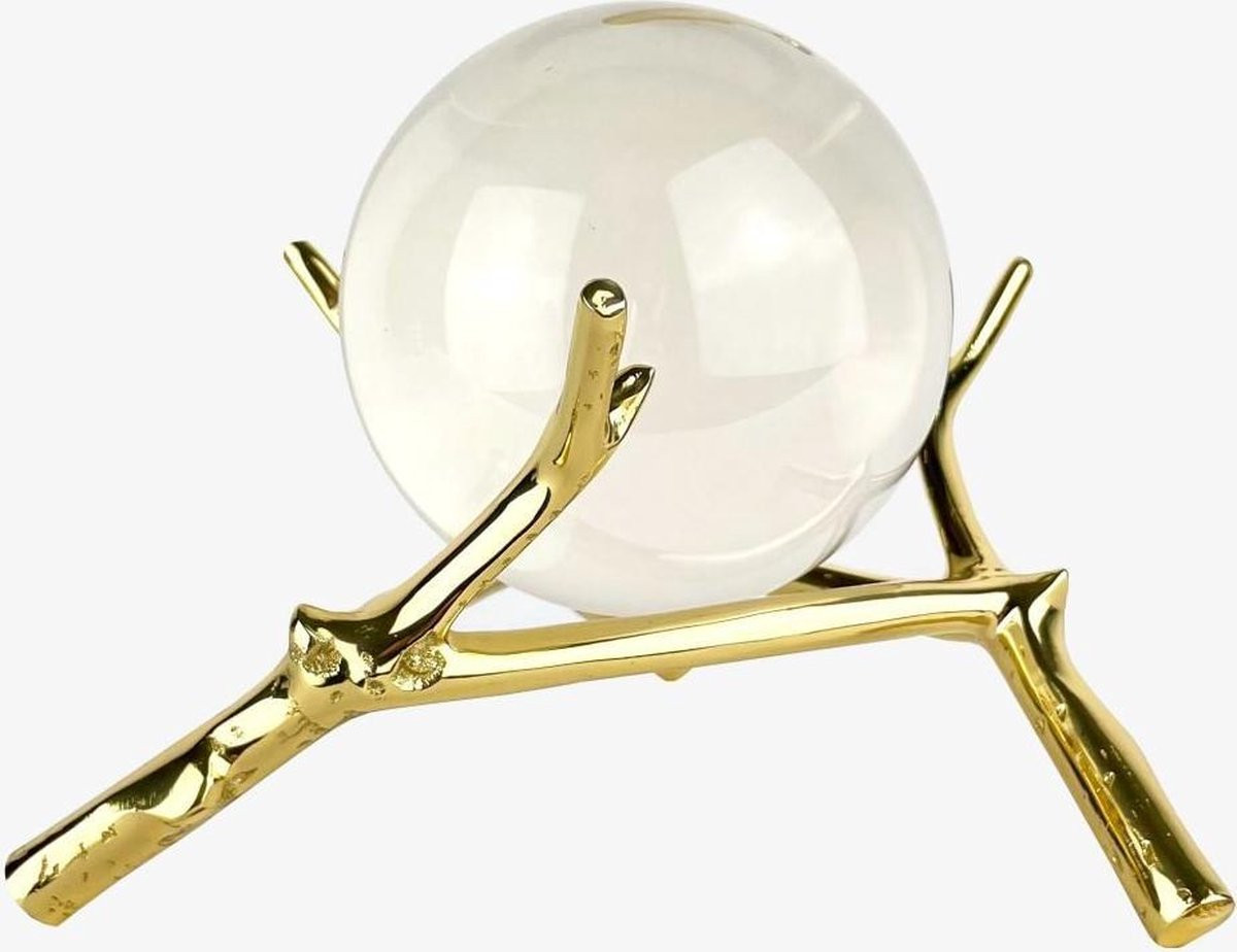Suze Bol Kristal Decoratie - Goud Transparant - Glas Kristal op Voet - Rond
