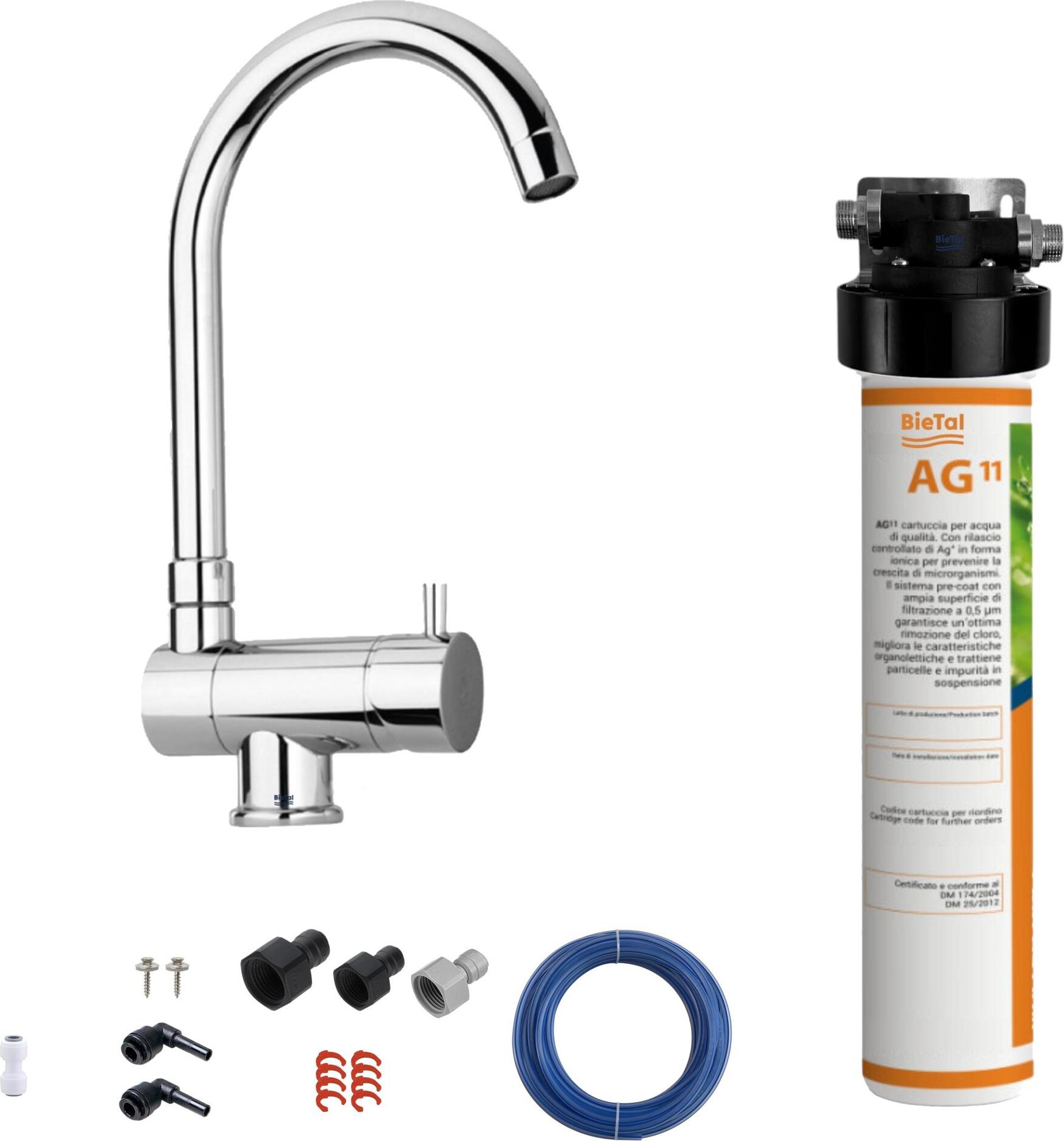 BieTal Wasserfilter Aktivkohle Set & 3-Wege Wasserhahn Chrom Drehbar Klappbar