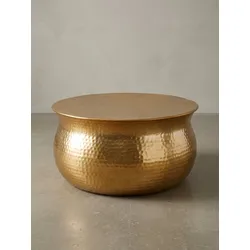 Couchtisch aus Aluminium im orientalischen Stil mit flachem Hammerschlag-Design, Gold 60x60x30 cm