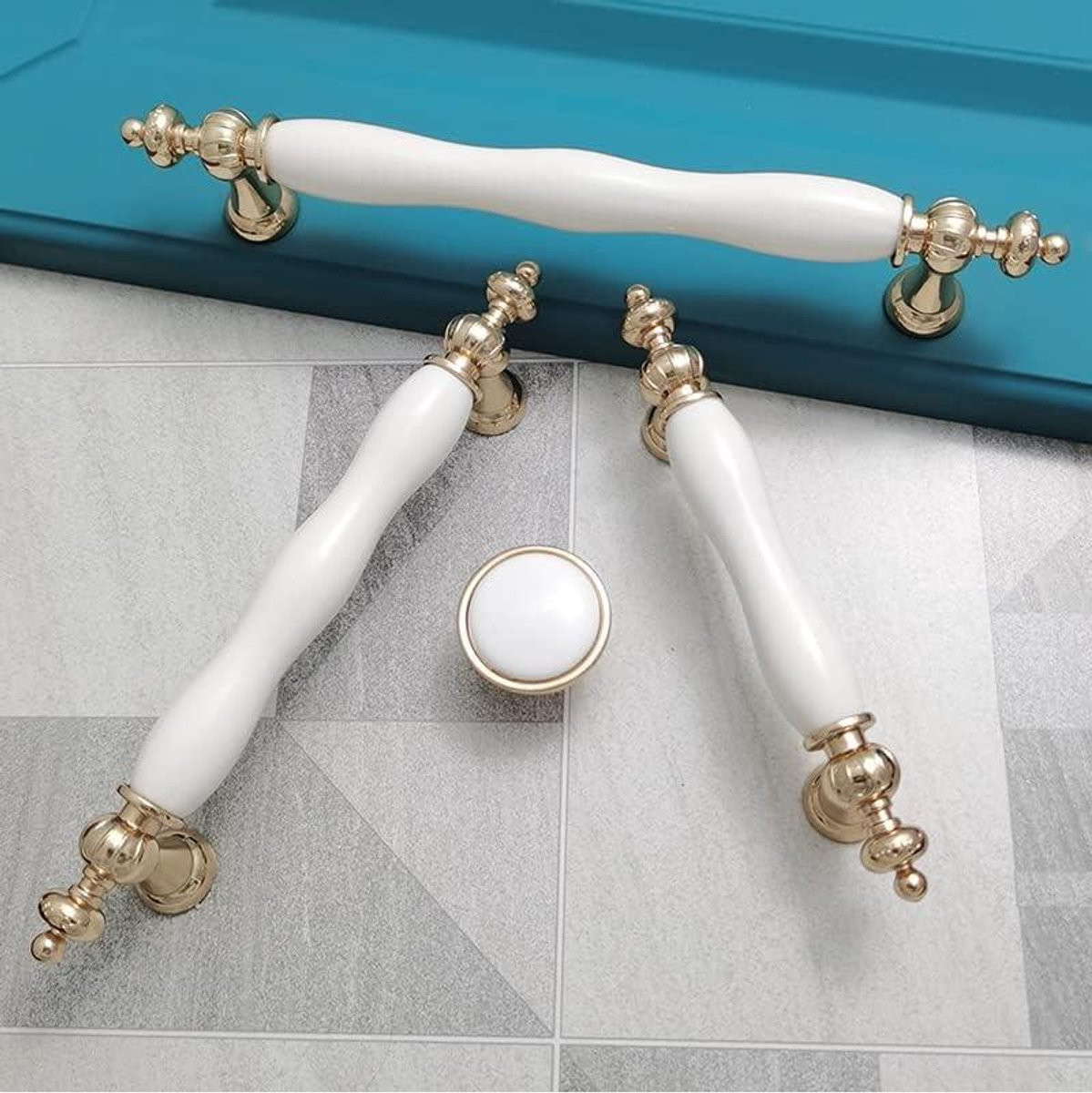 Meubelknop Keramiek Lade Handgreep Kast Decoratie Zinklegering Wit Goud