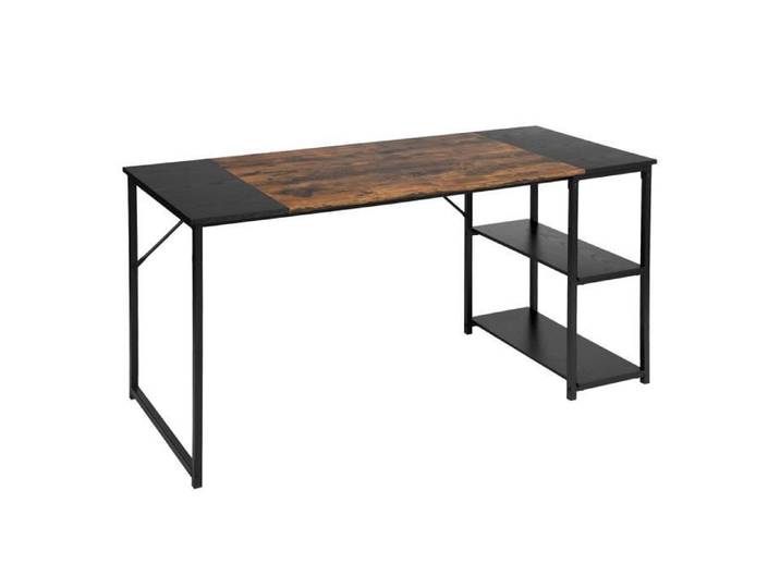 Bureau - FURNITURER - MDF Épissage Métallique L120cm - Réservoir double couche - 120x60x74 cm - Noir/Brun rétro