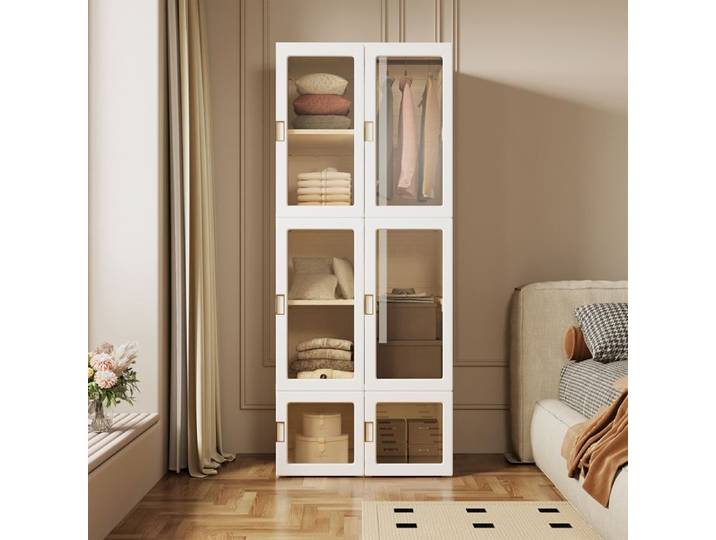Armoire Pliable - Novélys - 104cm - Sans Installation - avec Portes Translucides & Penderie - Plastique PP - Blanc