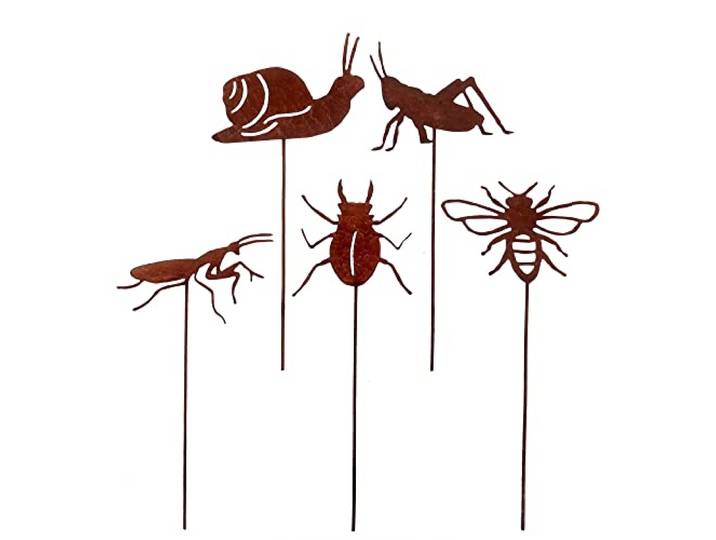 UNUS Tuin Insecten Tuinsteker 5-delig, Tuindecoratie Roestlook, Roestteker van Edelrost Metaal, Roest Decoratie voor Tuin Terras Balkon Bloempot