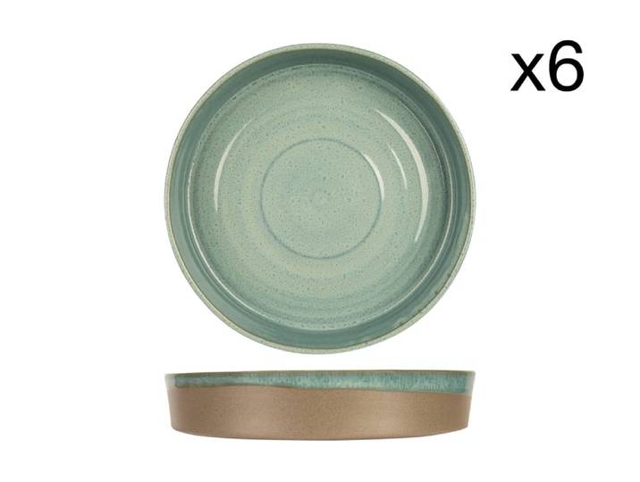 Lot de 6 Assiettes creuses en Grès, bleu, D24 cm