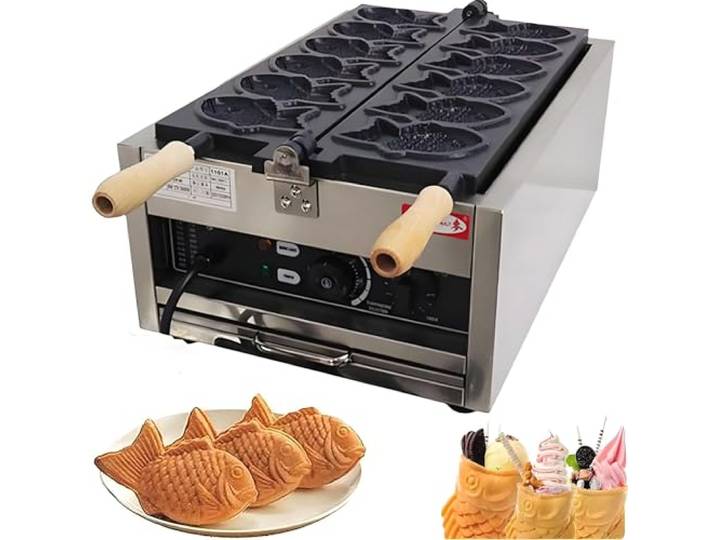 Nuxyyds Elektrische Taiyaki-Maschine, Taiyaki-Fischwaffeleisen, Taiyaki-Eismaschine, Antihaftbeschichtung, Geformte Doppelpfannenform, Für Zuhause, DIY-Kochen, Party-Dessert