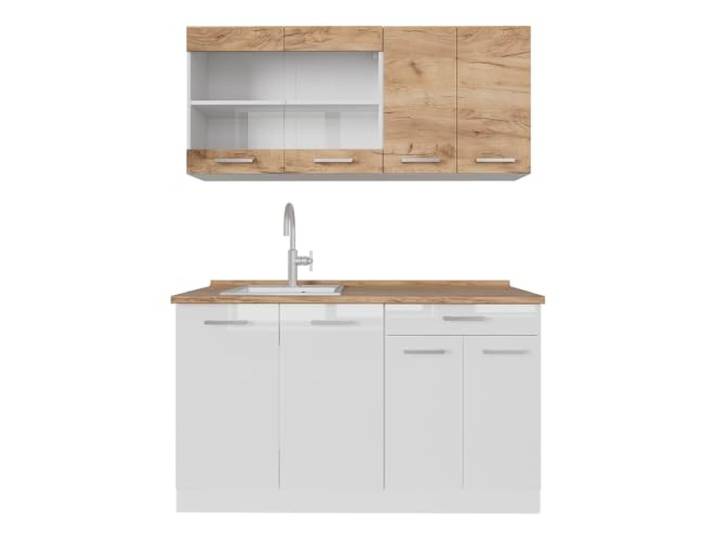 Vicco Küchenzeile R-Line, Goldkraft Eiche/Weiß, 140 cm zweifarbige Schränke, AP Eiche, geeignet für kleine Räume, modular erweiterbar