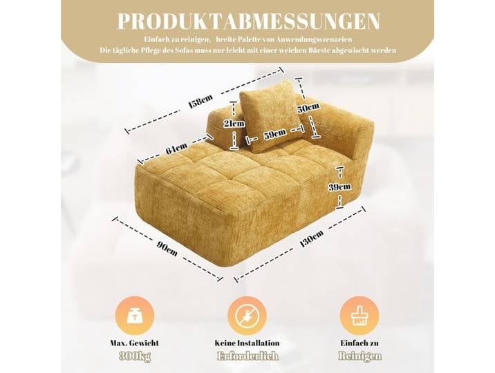 Canapé chaiselongue - SOGEU - 158×90×60 cm - Jaune - Chenille - 3 places moelleux