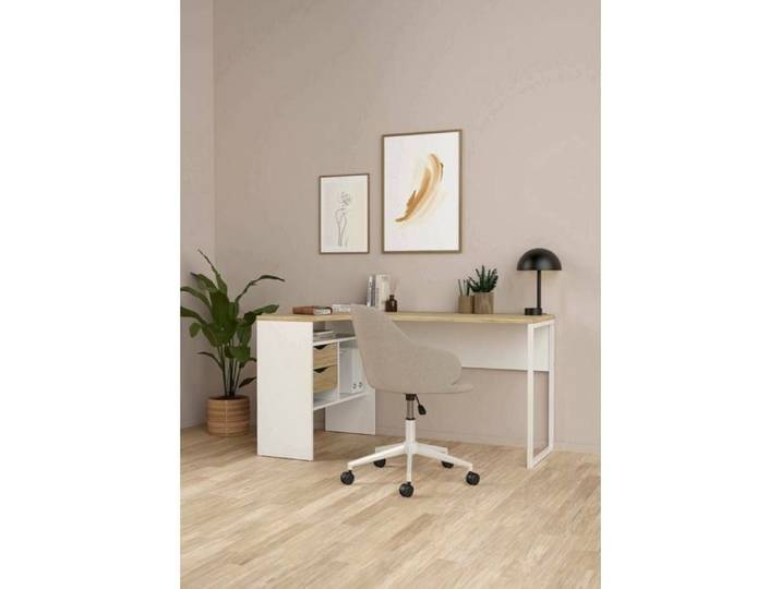 Dmora - Bureau Patience 145 1 x 81 x 76 8 cm blanc chêne Panneau effet bois