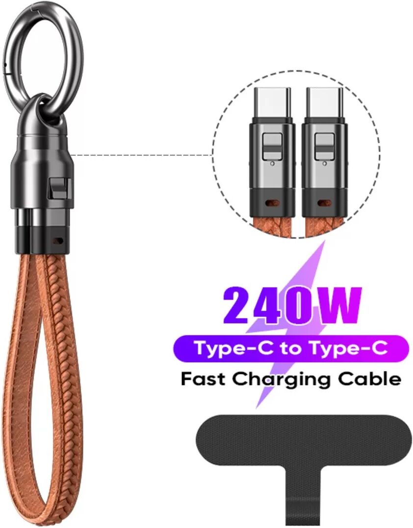 INF Câble de charge USB-C vers USB-C PD240W avec dragonne en cuir Marron