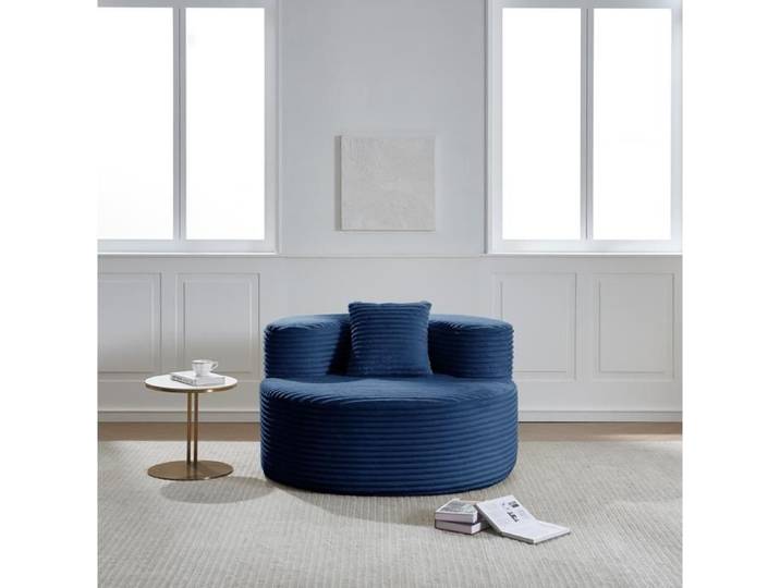 Canapé Compressé En Tissu Bleu Fauteuil Lounge Rond FloraGrace Pour Salon Ou Chambre Sans Montage 112x105x59cm