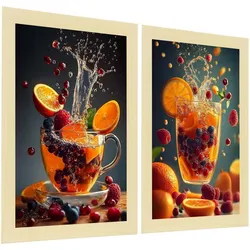 POSTER Set Mit 3 Küchenutensilien A4 Rahmen Aus Hellem Holz