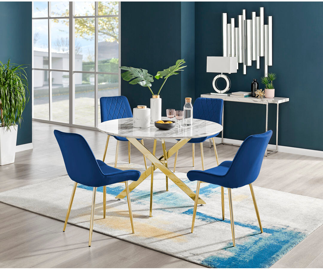 Canora Grey Eubanks 4 -Person Dining Set Navy/Gold 4