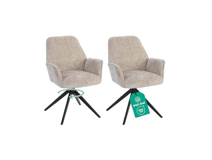Linele Esszimmerstühle 2er Set Beige weicher Chenille-Stoff 360° drehbar Rückholfunktion mit Wellenfederung, modernes Design, einfache Montage, PFC-frei, OEKO-TEX® zertifiziert