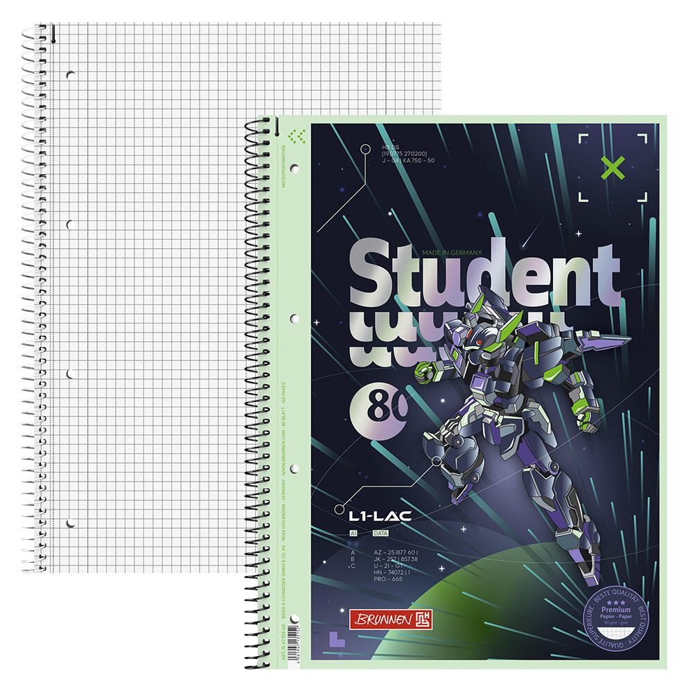 BRUNNEN Collegeblock Premium Student Robot Heroes DIN A4 kariert 1067928421