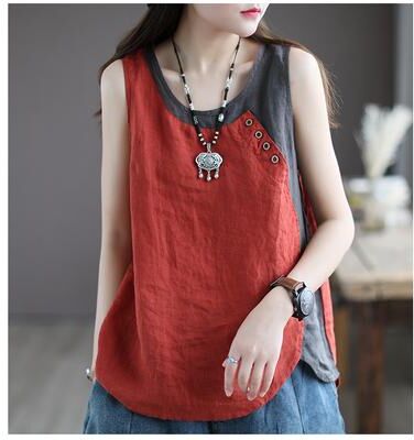 Universal Stock Women's Tank Top With Asymmetrical Button Detail Casual Sleeveless Summer Blouses red 3xl