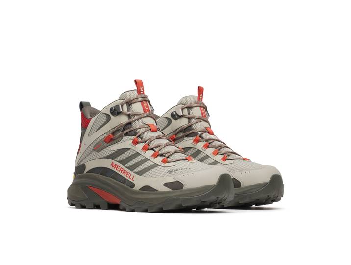 Wanderschuh MERRELL MOAB SPEED 2 MID GORE-TEX Gr. 46, beige (diorite, ember), 23_1_Schuhe, Herren, 46, Synthetik, Wanderschuh, wasserdicht dank Gore-Tex Membrane