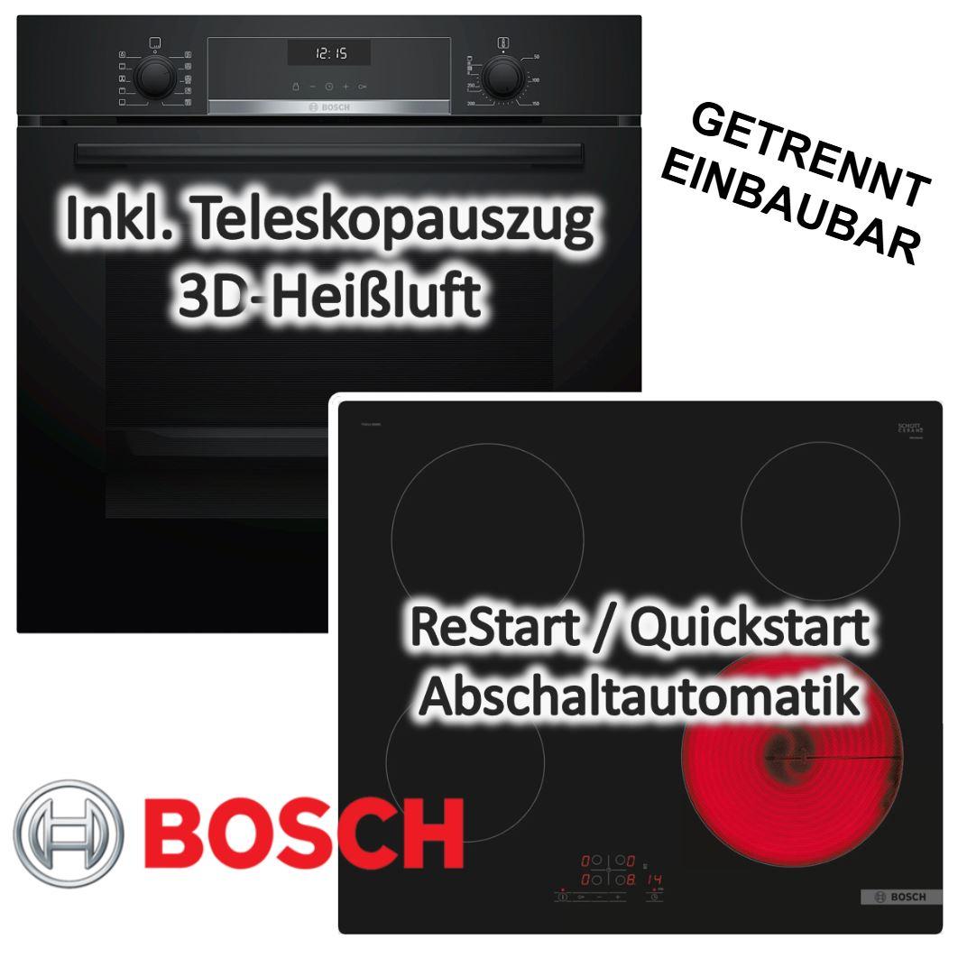Herdset Bosch Backofen Air Fry EcoClean Teleskopauszug + Glaskeramikkochfeld QuickStopp autark 60 cm