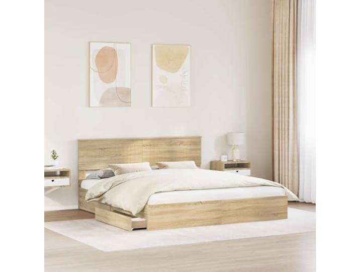 SKTQYQO Boxspringbett Eiche Sonoma 180 x 200 cm Technisches Holz, integrierte Schubladen, Latten im Lieferumfang enthalten, einfache Montage