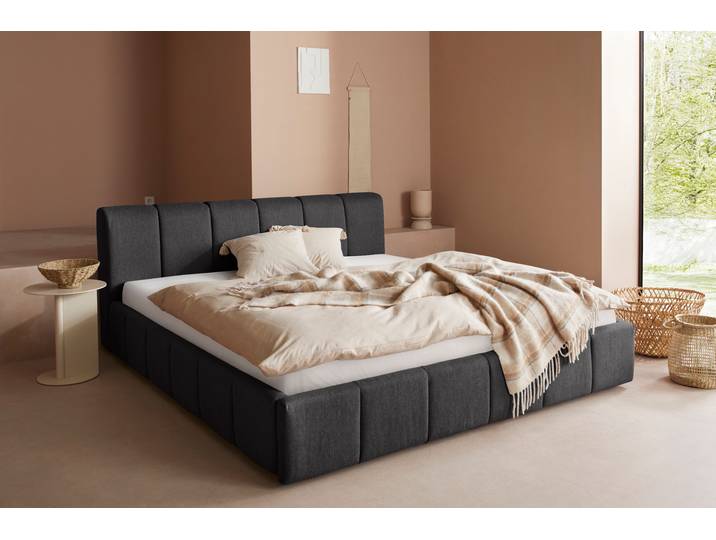 Polsterbett Maileen , schwarz, B:191cm L:225cm, 88% Polyester, 9% Rayon, 3% Nylon, LEGER HOME BY LENA GERCKE, Betten, Polsterbett, in 5 Breiten und 3 Farben, incl. Rollrost