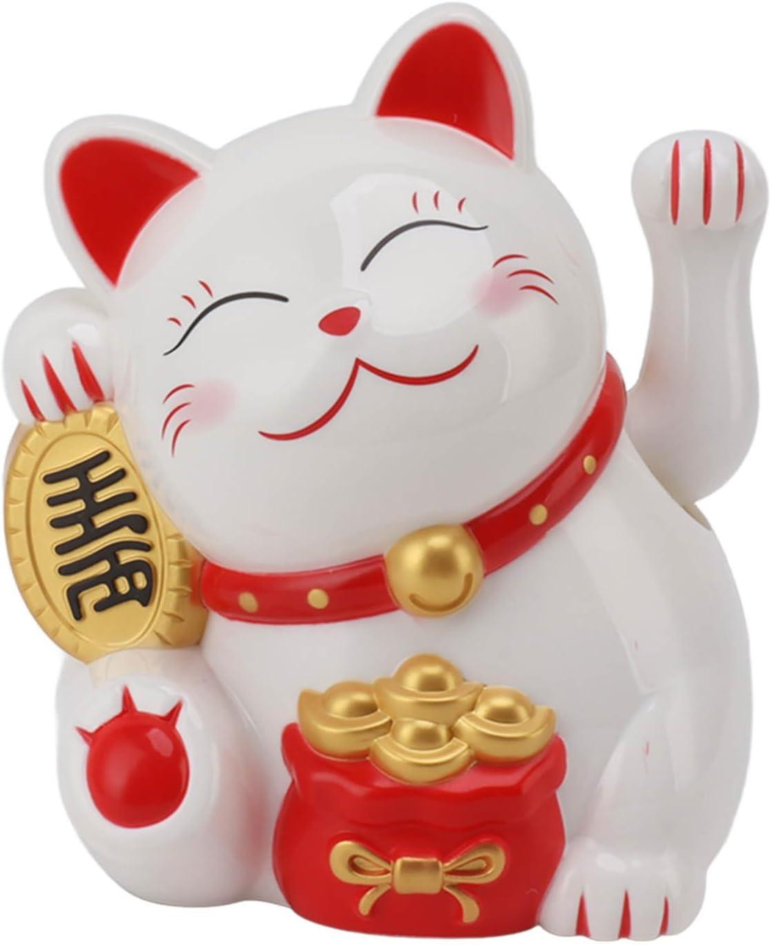 oCreon Gelukskat Maneki Neko Zwaaiend - Japanse Wenkkat op Batterijen - 14 cm
