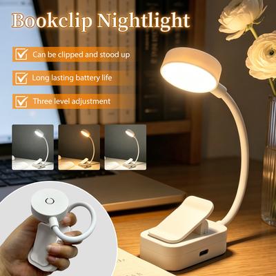 Universal Stock Rechargeable Desk Lamp Clip On LED Reading Light With Light Modes And Flexible Gooseneck white